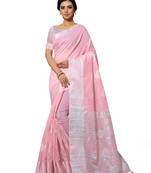 Pink Woven Tissue Saree With Blouse