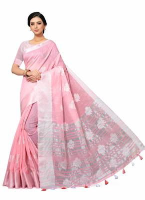 Pink Woven Tissue Saree With Blouse 2