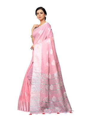 Pink Woven Tissue Saree With Blouse 3