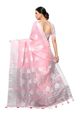 Pink Woven Tissue Saree With Blouse 4