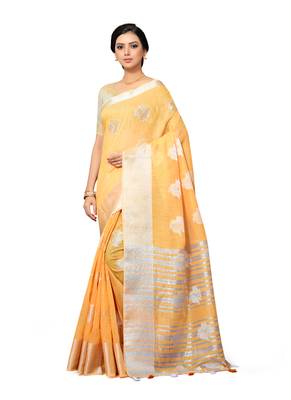 Yellow Woven Tissue Saree With Blouse 1