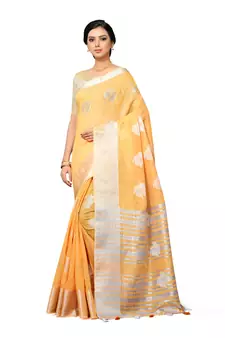 Yellow Woven Tissue Saree With Blouse