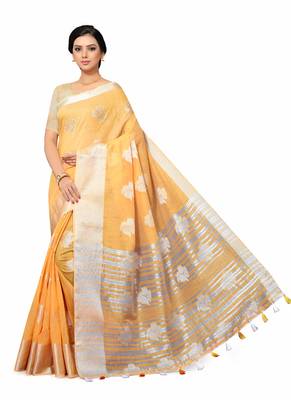 Yellow Woven Tissue Saree With Blouse 2