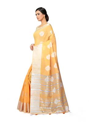 Yellow Woven Tissue Saree With Blouse 3