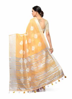 Yellow Woven Tissue Saree With Blouse 4