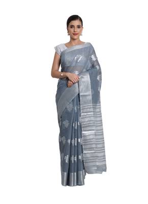 Grey Woven Tissue Saree With Blouse 1