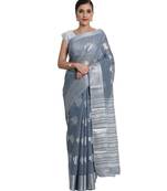 Grey Woven Tissue Saree With Blouse
