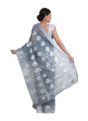 Grey Woven Tissue Saree With Blouse 3