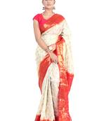 White Woven Jacquard Saree With Blouse