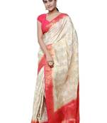 White Woven Jacquard Saree With Blouse