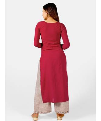 Red embroidered yoke princes line kurta with cream palazzo pant 4