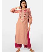 Peach long princess line long kurta with embroidered  palazzo pant