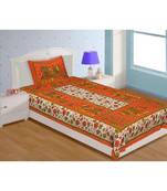 Sanganeri Printed Traditional Single Cotton Bedsheet With 1 Pillow cover
