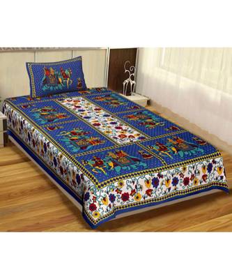 Sanganeri Printed Traditional Single Cotton Bedsheet With 1 Pillow cover 1