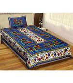 Sanganeri Printed Traditional Single Cotton Bedsheet With 1 Pillow cover