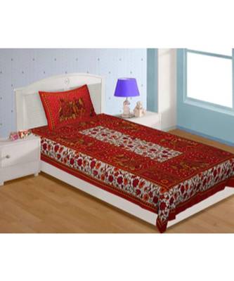 Sanganeri Printed Traditional Single Cotton Bedsheet With 1 Pillow cover 1