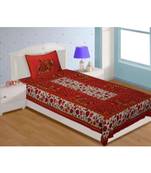 Sanganeri Printed Traditional Single Cotton Bedsheet With 1 Pillow cover