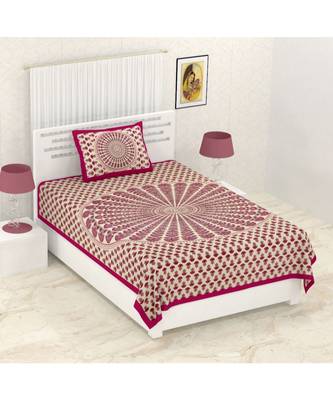 Sanganeri Printed Traditional Single Cotton Bedsheet With 1 Pillow cover 1
