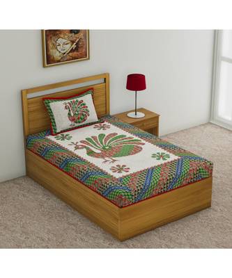 Sanganeri Printed Traditional Single Cotton Bedsheet With 1 Pillow cover 1