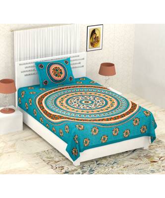 Sanganeri Printed Traditional Single Cotton Bedsheet With 1 Pillow cover 1