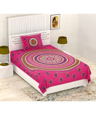 Sanganeri Printed Traditional Single Cotton Bedsheet With 1 Pillow cover 1
