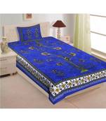 Sanganeri Printed Traditional Single Cotton Bedsheet With 1 Pillow cover