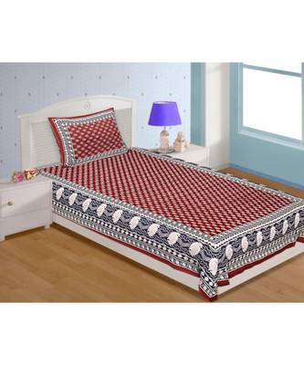 Sanganeri Printed Traditional Single Cotton Bedsheet With 1 Pillow cover 1