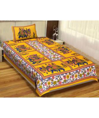 Sanganeri Printed Traditional Single Cotton Bedsheet With 1 Pillow cover 1