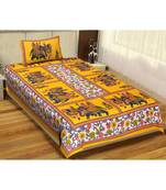 Sanganeri Printed Traditional Single Cotton Bedsheet With 1 Pillow cover