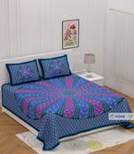 Sanganeri Printed Traditional Double Cotton Bedsheet With 2 Pillow cover