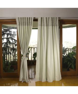 Off White Mehandi Green 100% Cotton curtain 1