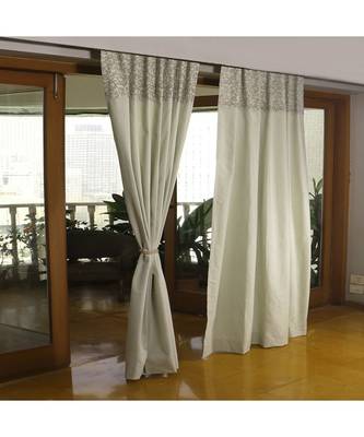 Off White Mehandi Green 100% Cotton curtain 2