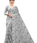 Grey printed silk saree with blouse