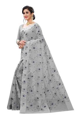 Grey printed silk saree with blouse 2