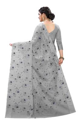 Grey printed silk saree with blouse 3