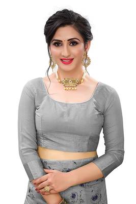 Grey printed silk saree with blouse 5