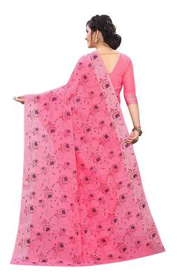 Pink printed silk saree with blouse 3
