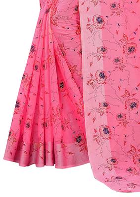 Pink printed silk saree with blouse 4