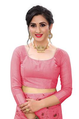 Pink printed silk saree with blouse 5
