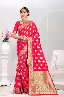 Rani pink woven silk blend saree with blouse