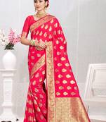 Rani pink woven silk blend saree with blouse