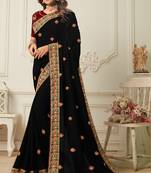 Black embroidered silk blend saree with blouse