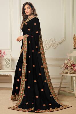 Black embroidered silk blend saree with blouse 3