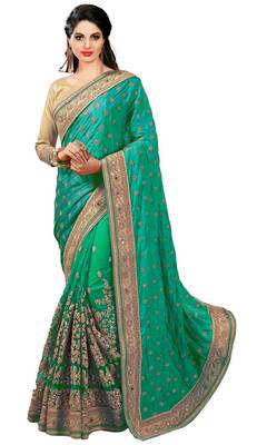 Trendmalls Green embroidered art silk  Traditional Wedding Party Wear Bridal Saree with Blouse  1