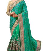Trendmalls Green embroidered art silk  Traditional Wedding Party Wear Bridal Saree with Blouse 