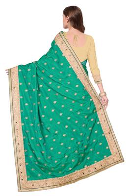 Trendmalls Green embroidered art silk  Traditional Wedding Party Wear Bridal Saree with Blouse  2