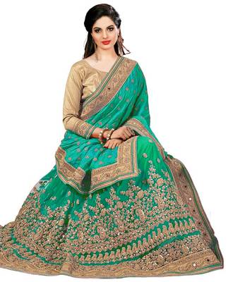 Trendmalls Green embroidered art silk  Traditional Wedding Party Wear Bridal Saree with Blouse  3