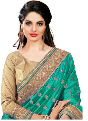 Trendmalls Green embroidered art silk  Traditional Wedding Party Wear Bridal Saree with Blouse  4