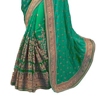 Trendmalls Green embroidered art silk  Traditional Wedding Party Wear Bridal Saree with Blouse  5