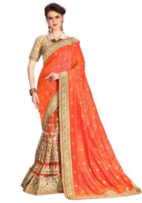 Trendmalls Heavy Embroidery art Silk Orange Party Wear Saree With Blouse 1